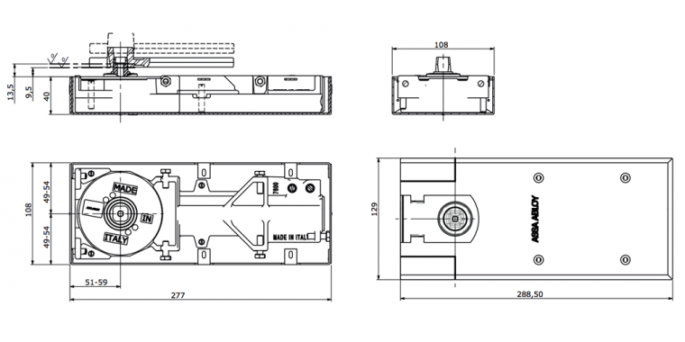 DC450 ASSA ABLOY - дверной доводчик напольного монтажа с технологией легкого открывания Cam-Motion®
