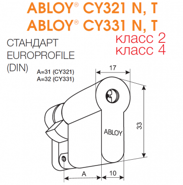 CY321 Abloy односторонний механический цилиндр для запирания входных дверей.