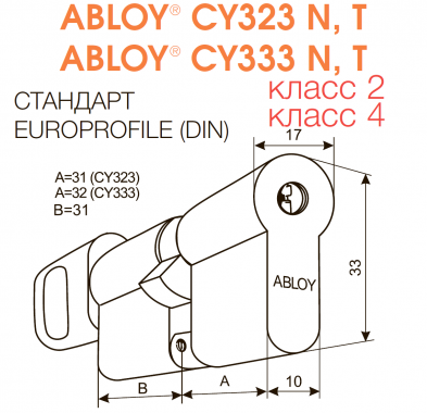 CY323 Abloy двухсторонний механический цилиндр