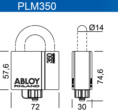 Навесной ВСЕПОГОДНЫЙ механический замок PLM350 Abloy с защитой дужки и цилиндра  из закаленной стали для обеспечения максимальной безопасности.
